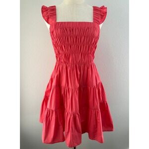 Greylin Cotton Mini Dress Size S Coral‎ Pink Smocked Tiered Coquette Cottagecore